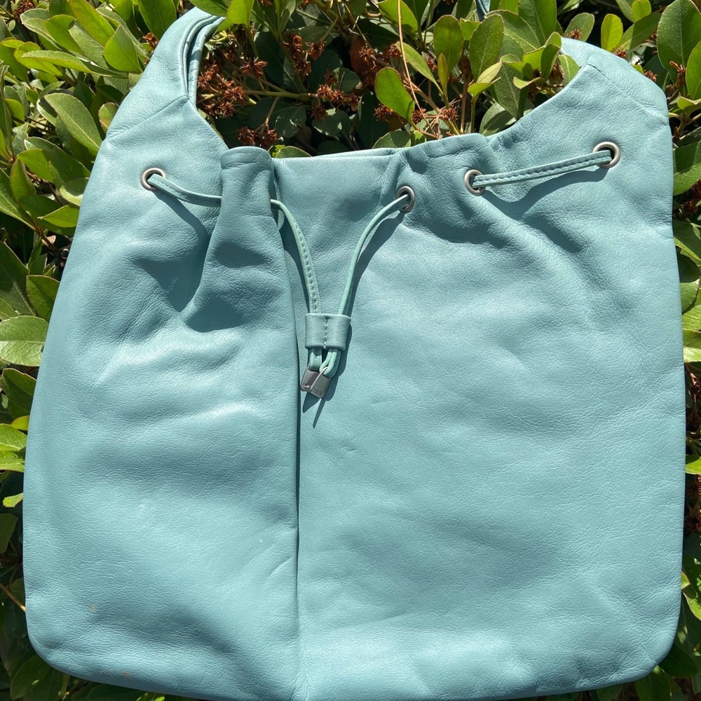 The Sak Teal Leather Handbag – Soft Leather, Cinch Closure